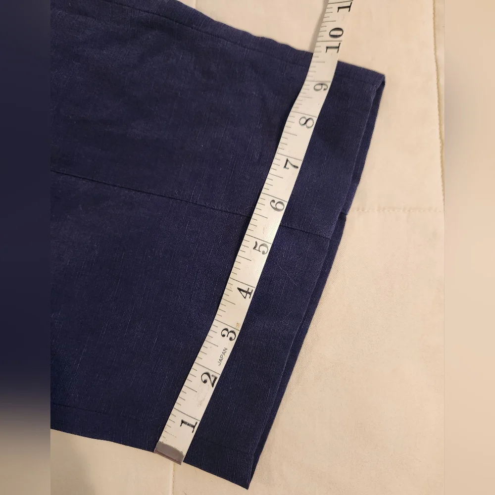 BANANA REPUBLIC Pants Linen-Blend, Wide-Leg, High Rise, Navy, Belted Size 14 NWT